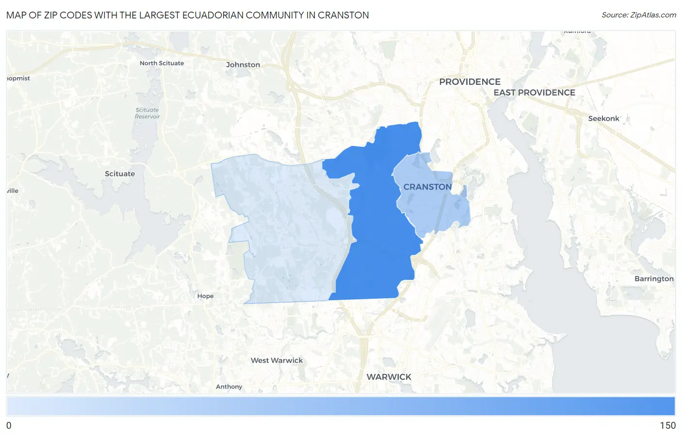 Zip Codes with the Largest Ecuadorian Community in Cranston Map