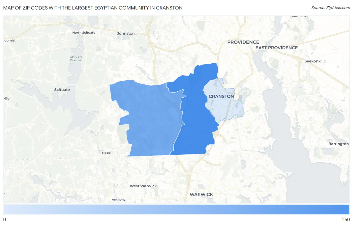 Zip Codes with the Largest Egyptian Community in Cranston Map