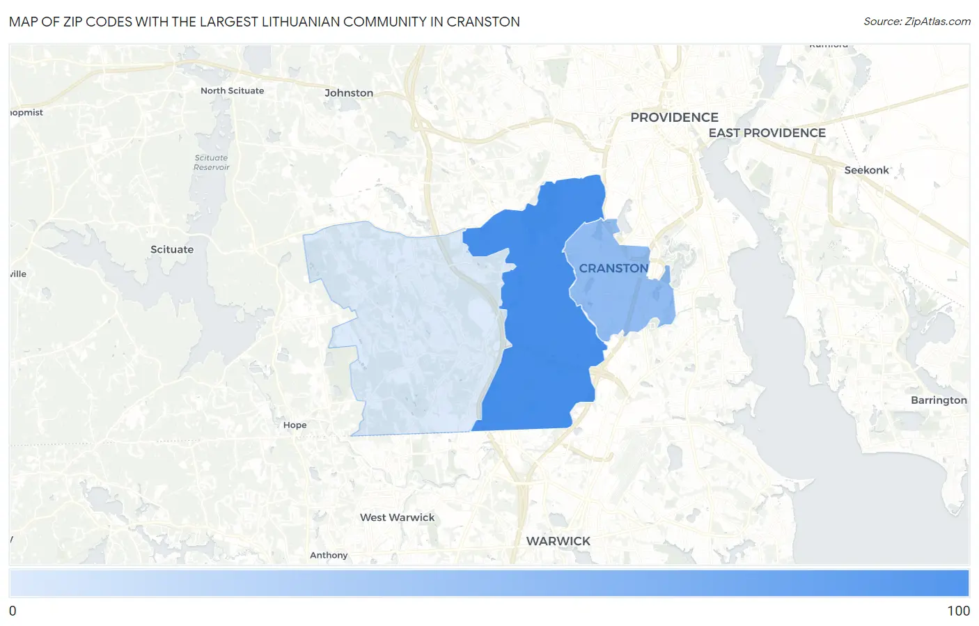 Zip Codes with the Largest Lithuanian Community in Cranston Map