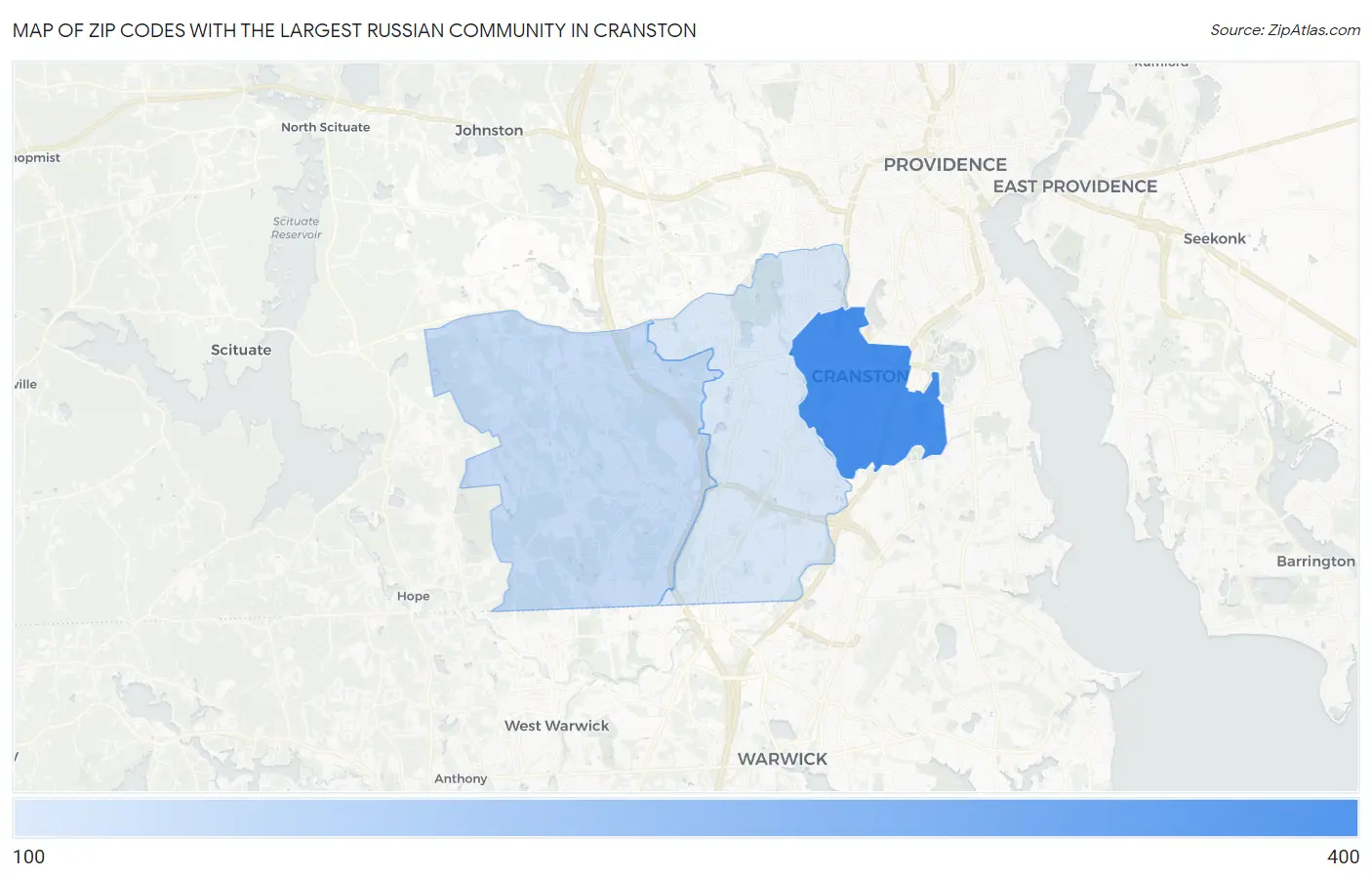 Zip Codes with the Largest Russian Community in Cranston Map