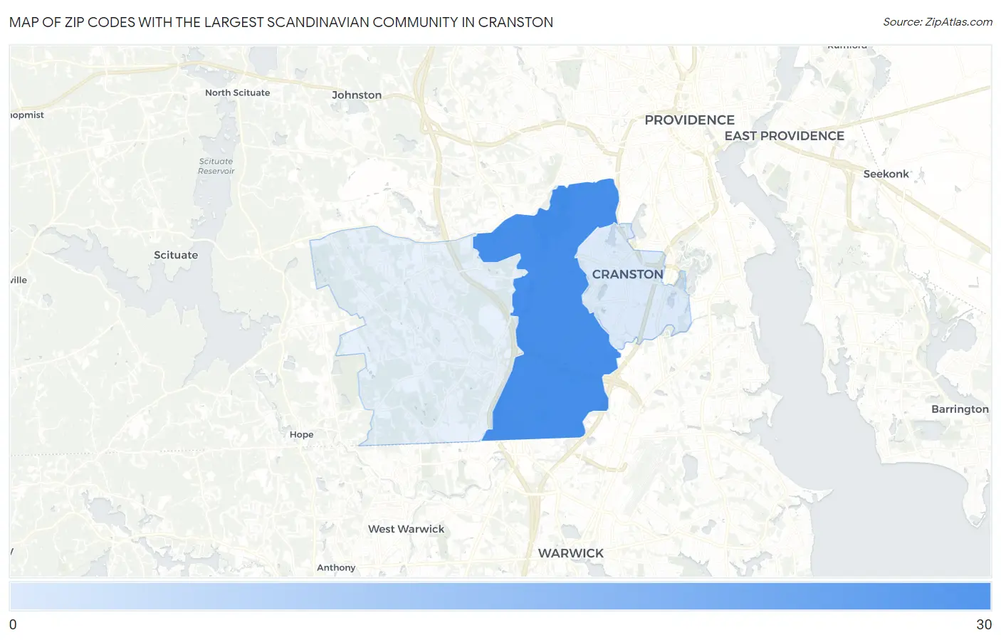 Zip Codes with the Largest Scandinavian Community in Cranston Map