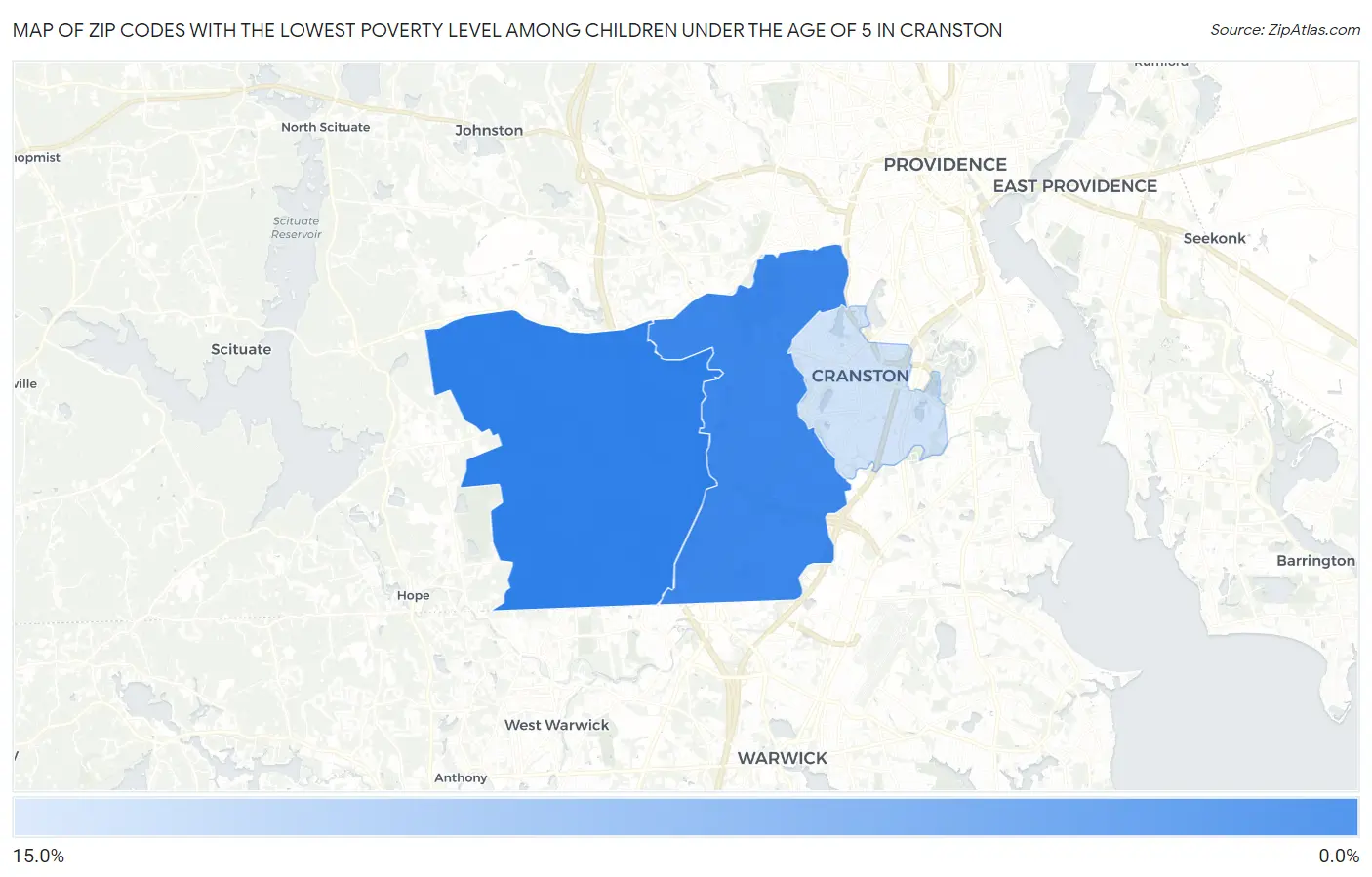 Zip Codes with the Lowest Poverty Level Among Children Under the Age of 5 in Cranston Map