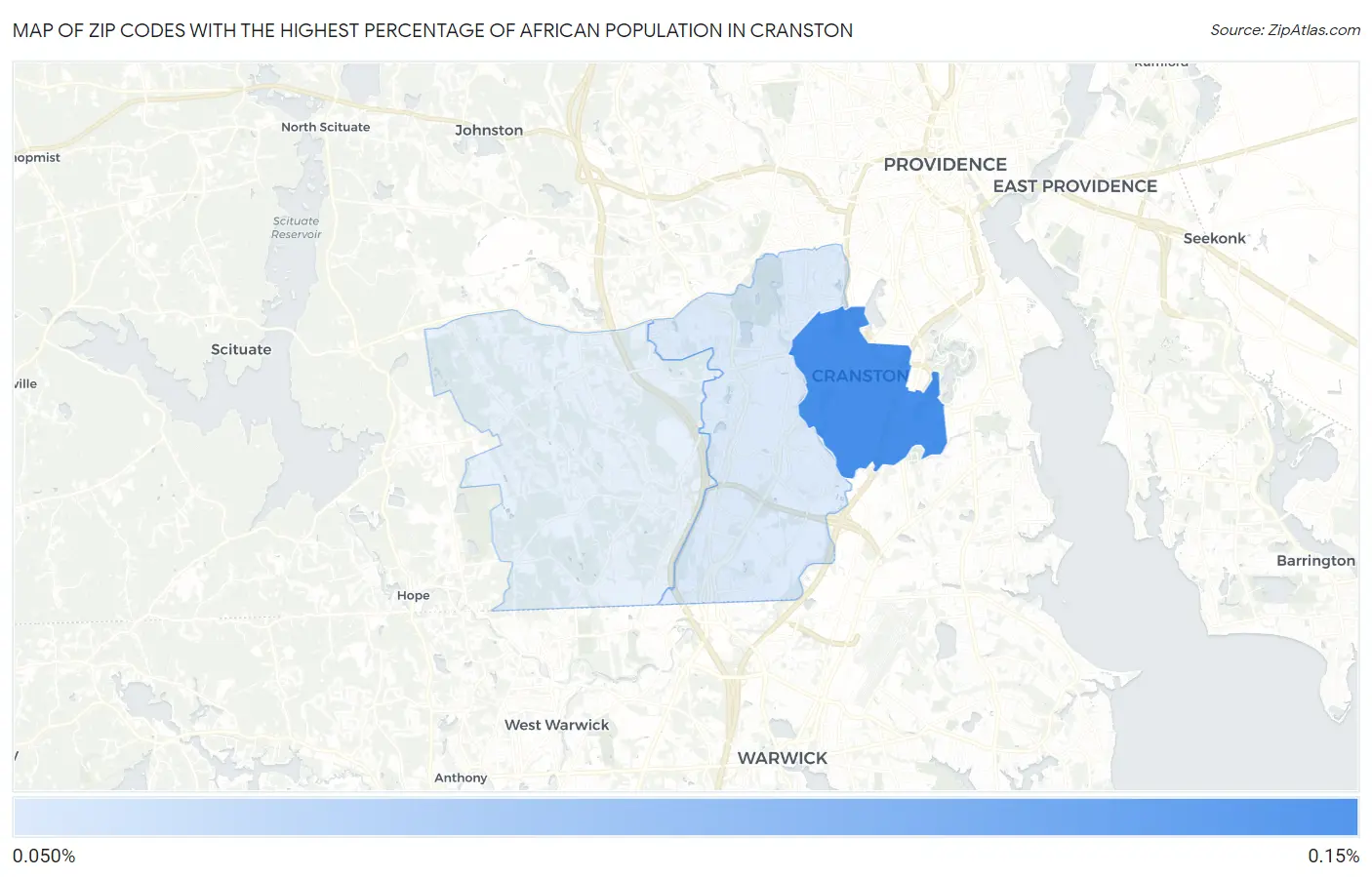 Zip Codes with the Highest Percentage of African Population in Cranston Map