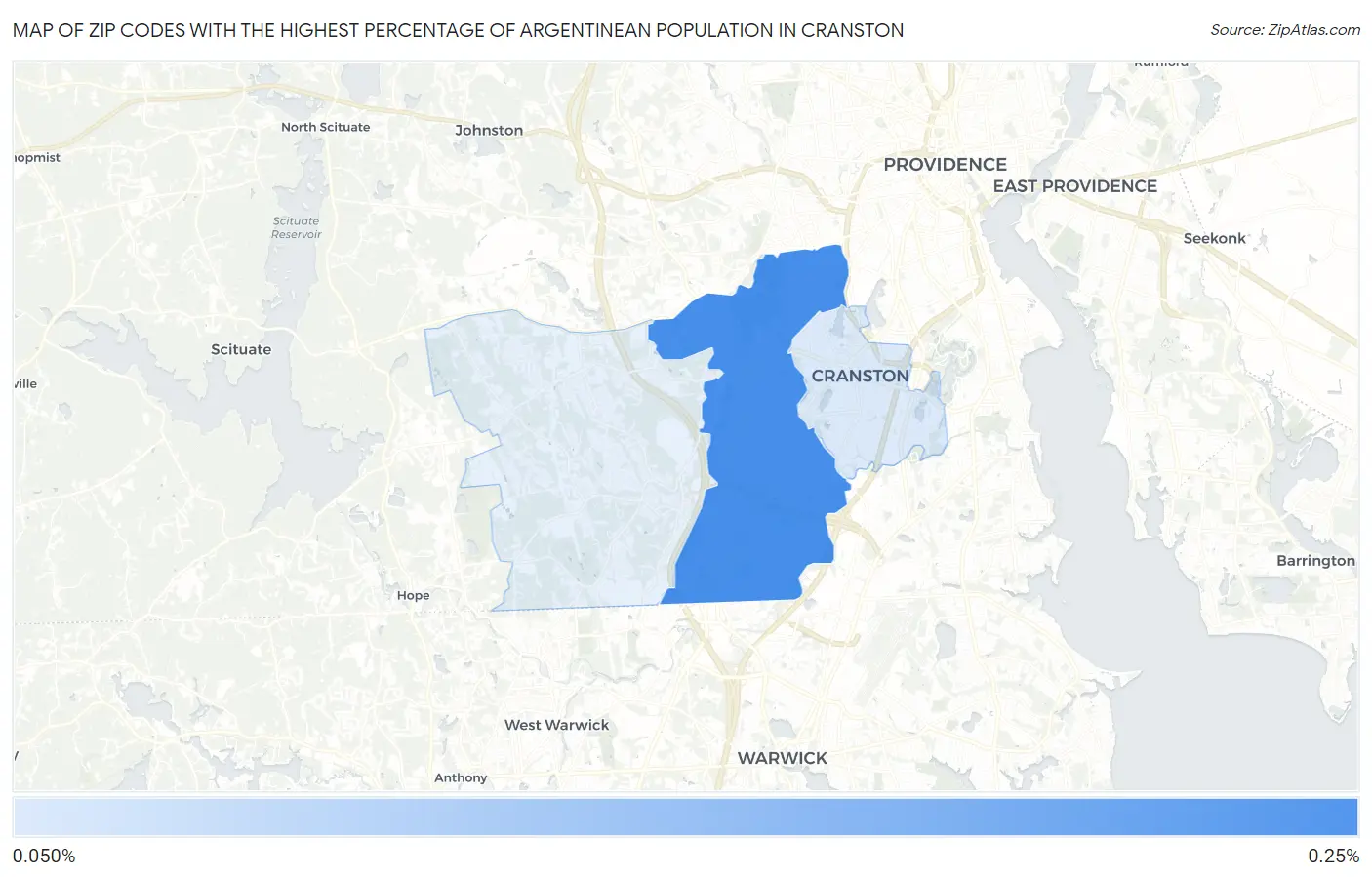 Zip Codes with the Highest Percentage of Argentinean Population in Cranston Map
