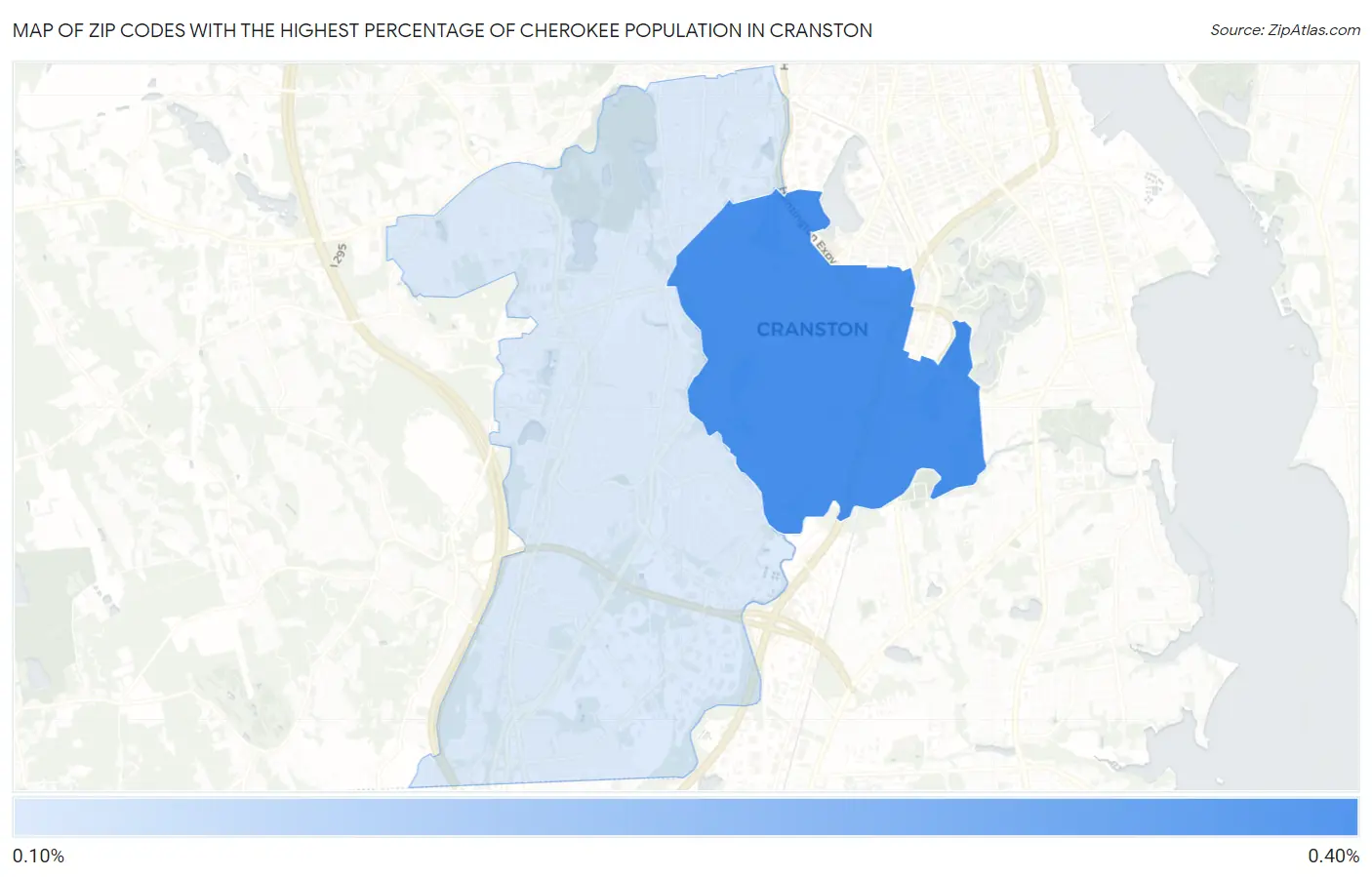 Zip Codes with the Highest Percentage of Cherokee Population in Cranston Map
