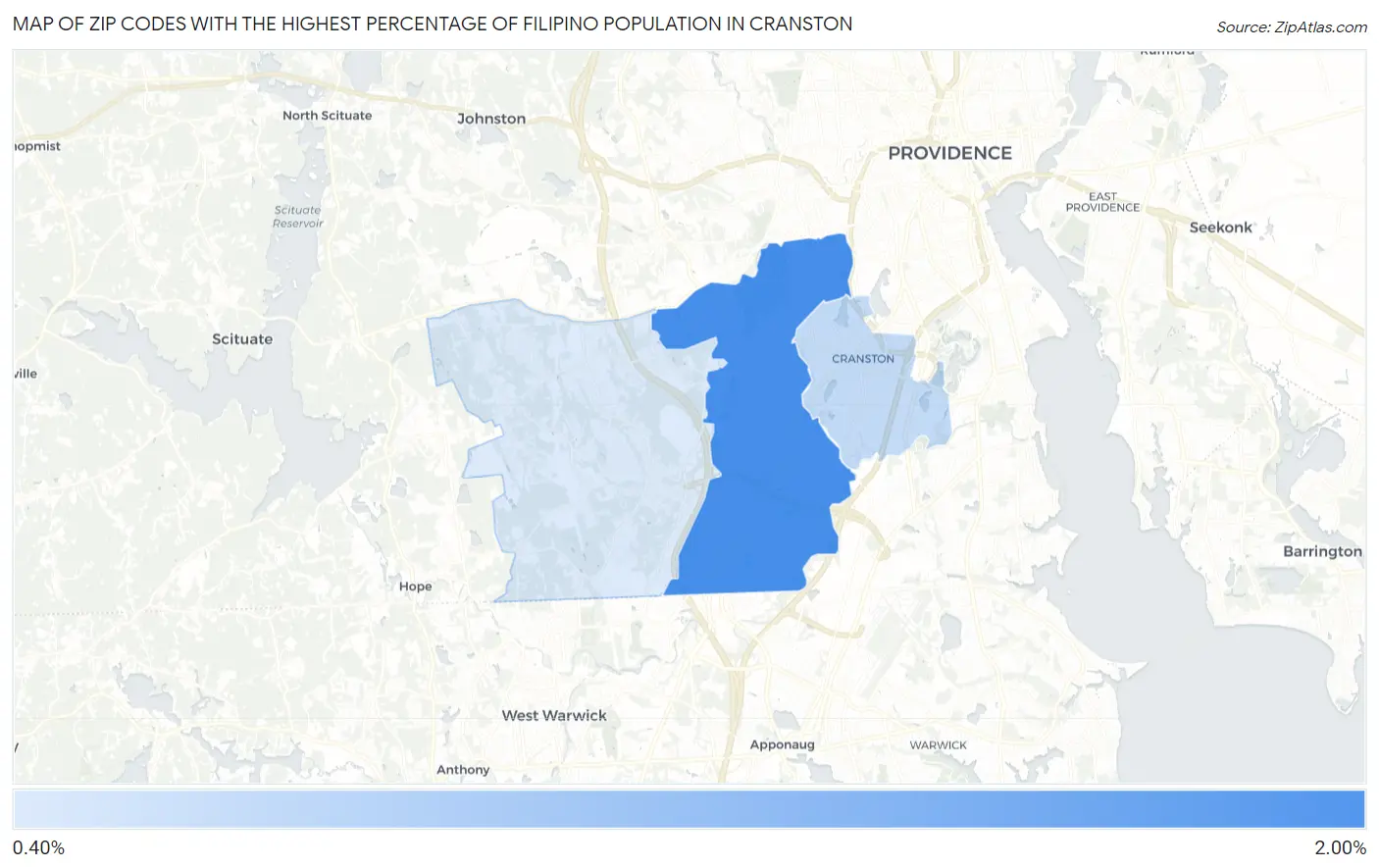 Zip Codes with the Highest Percentage of Filipino Population in Cranston Map