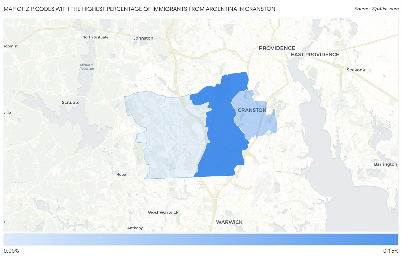Zip Codes with the Highest Percentage of Immigrants from Argentina in Cranston Map