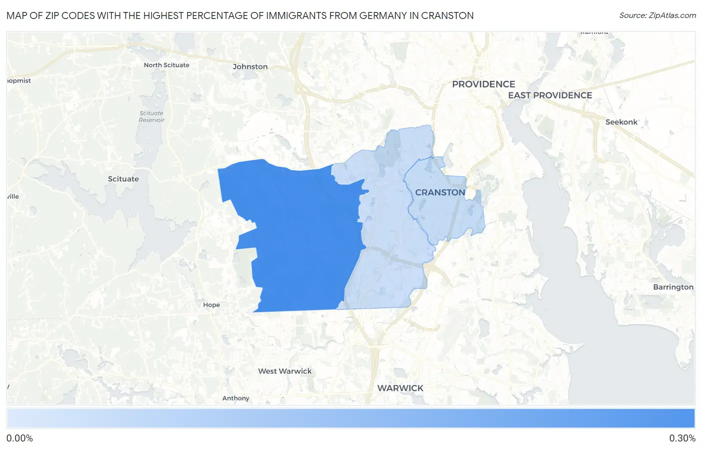 Zip Codes with the Highest Percentage of Immigrants from Germany in Cranston Map