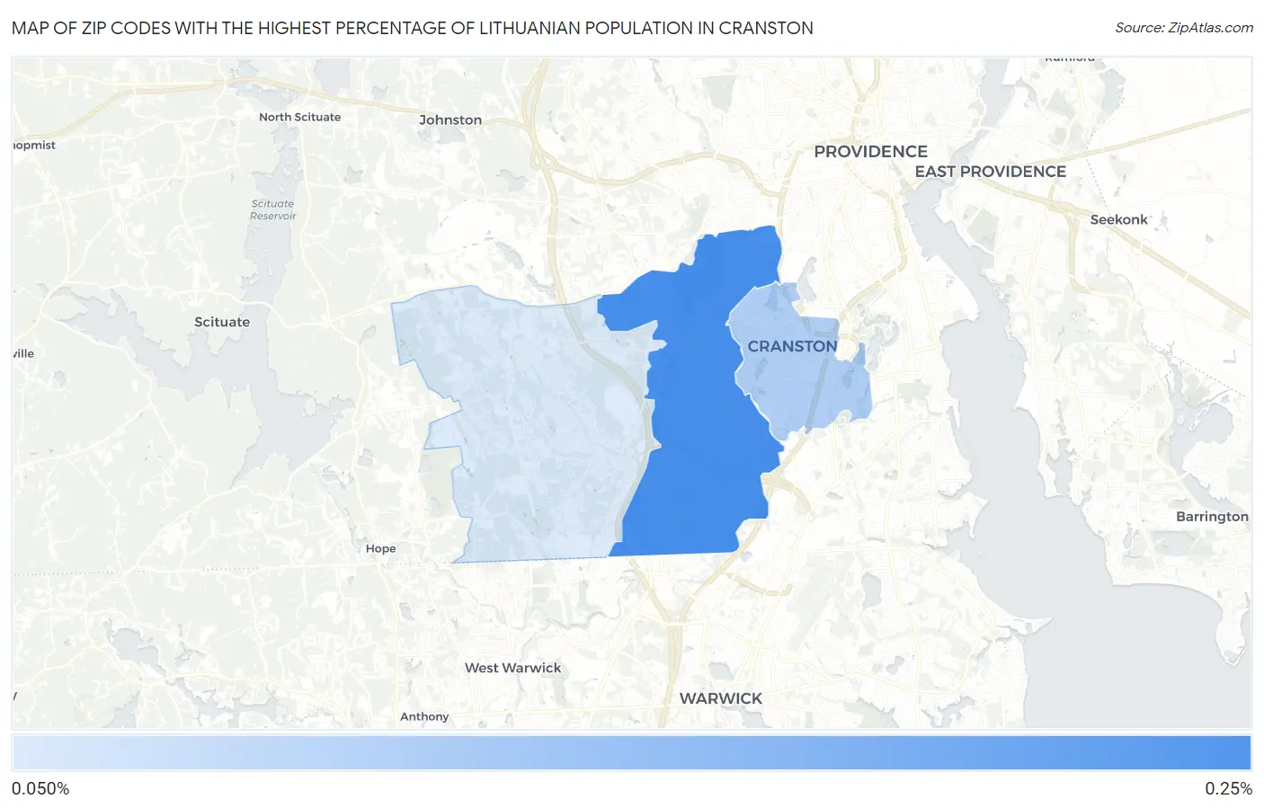 Zip Codes with the Highest Percentage of Lithuanian Population in Cranston Map