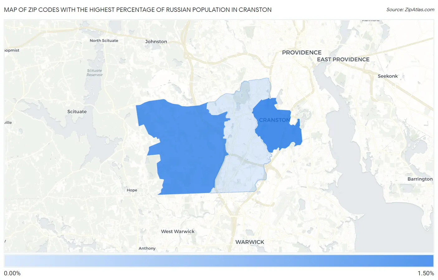 Zip Codes with the Highest Percentage of Russian Population in Cranston Map