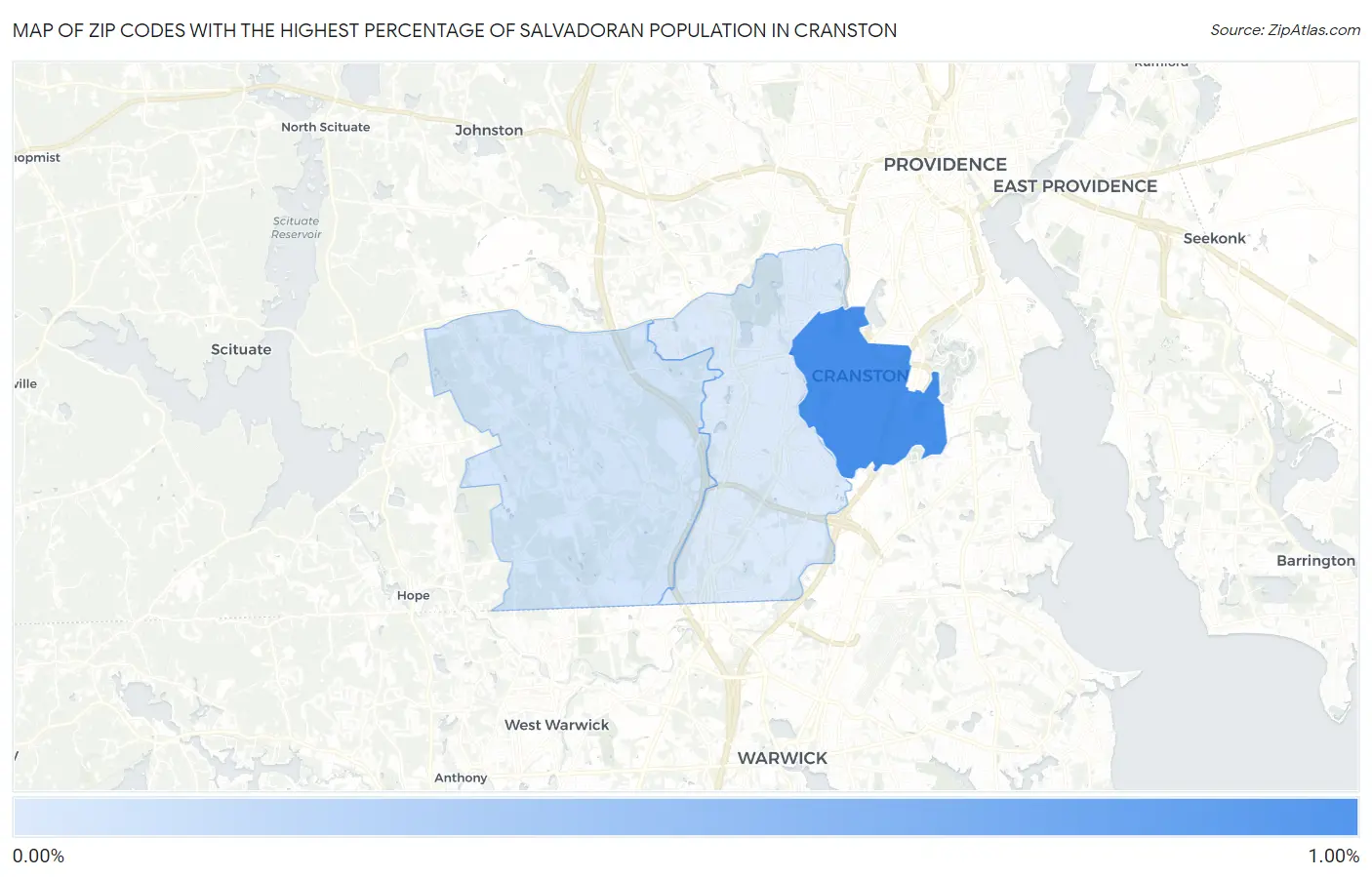 Zip Codes with the Highest Percentage of Salvadoran Population in Cranston Map