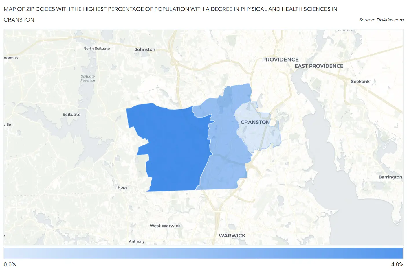 Zip Codes with the Highest Percentage of Population with a Degree in Physical and Health Sciences in Cranston Map