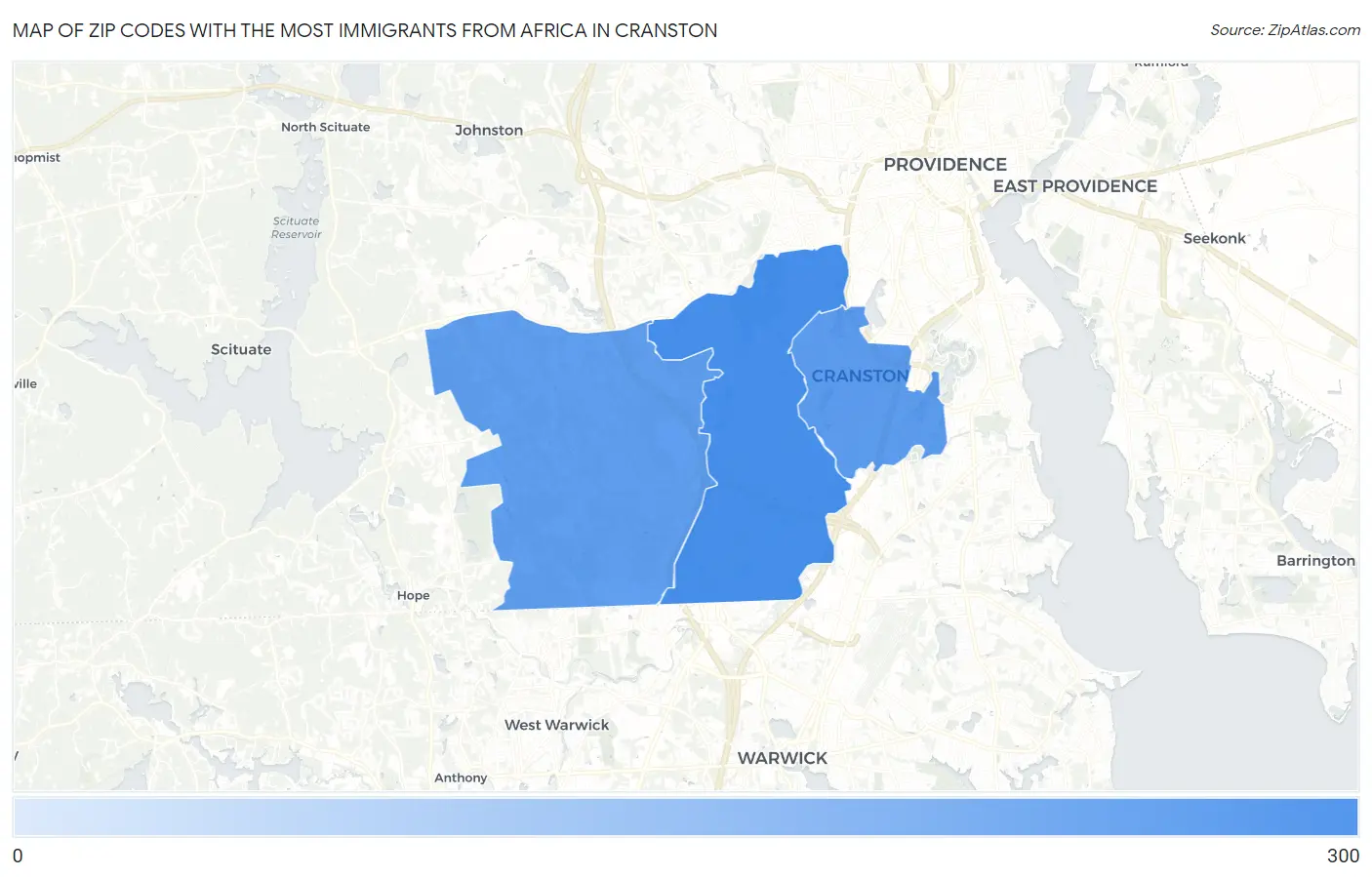 Zip Codes with the Most Immigrants from Africa in Cranston Map
