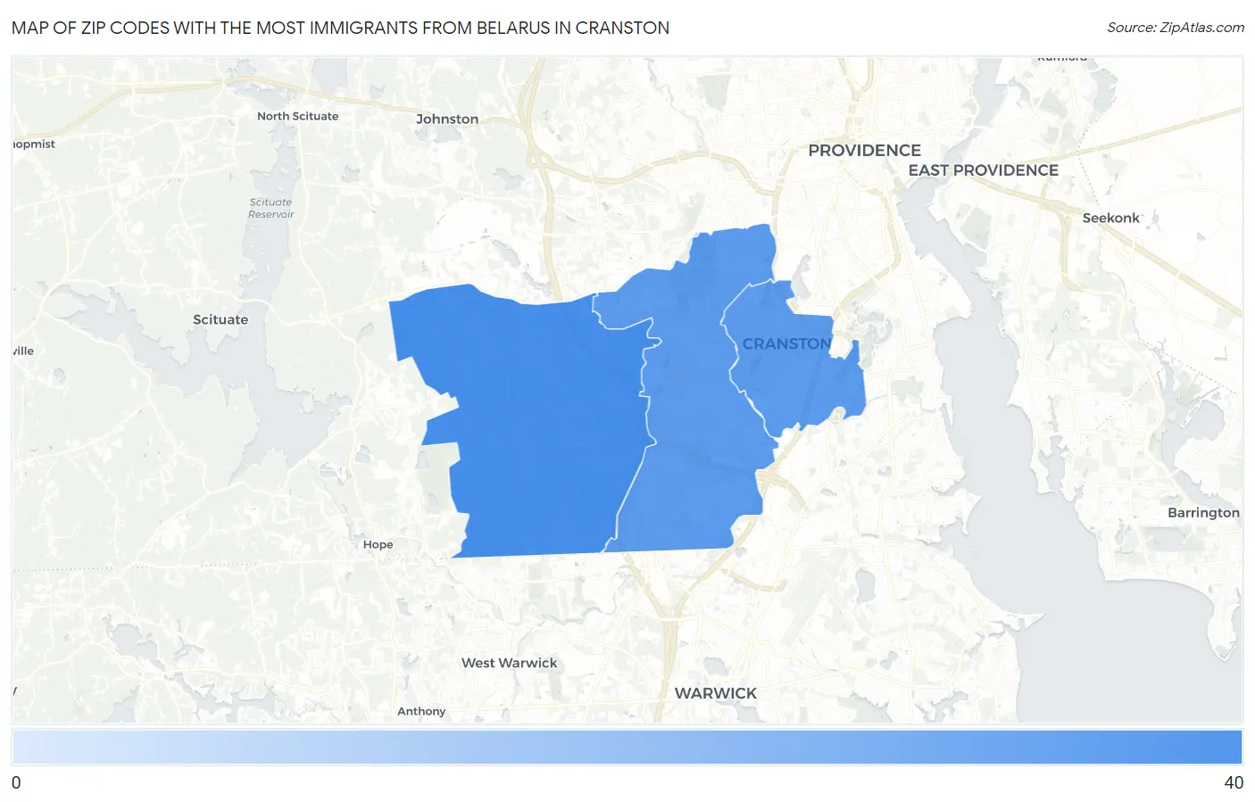 Zip Codes with the Most Immigrants from Belarus in Cranston Map