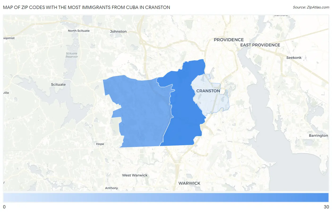 Zip Codes with the Most Immigrants from Cuba in Cranston Map