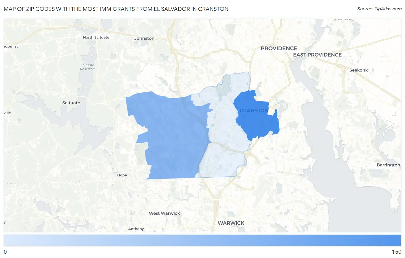 Zip Codes with the Most Immigrants from El Salvador in Cranston Map