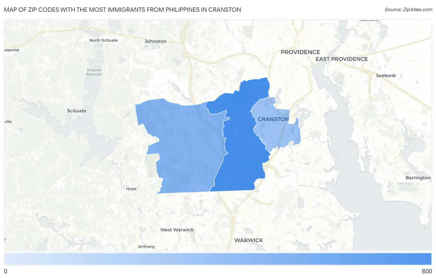 Zip Codes with the Most Immigrants from Philippines in Cranston Map