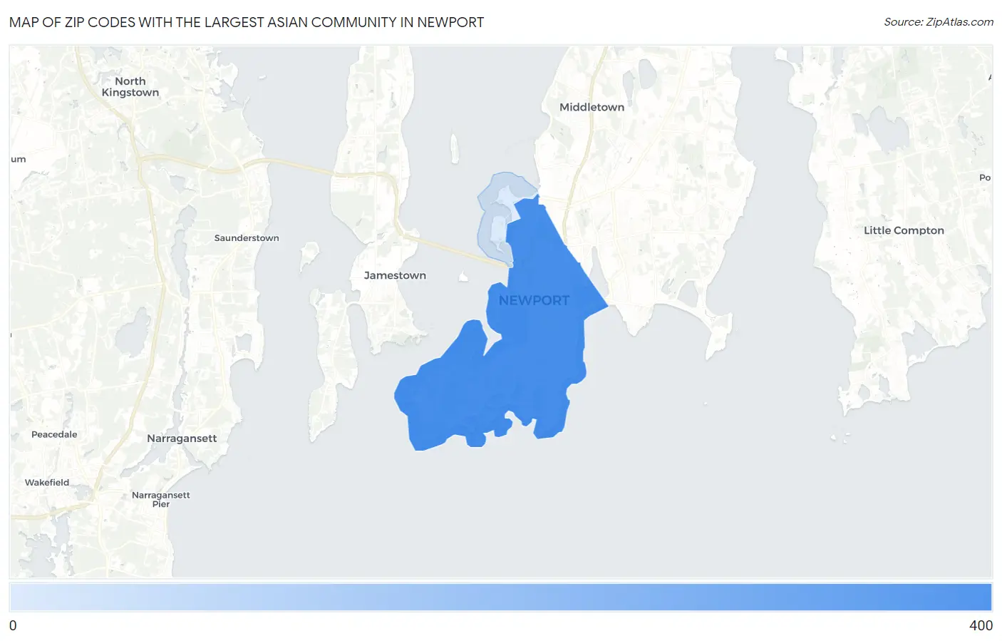 Zip Codes with the Largest Asian Community in Newport Map