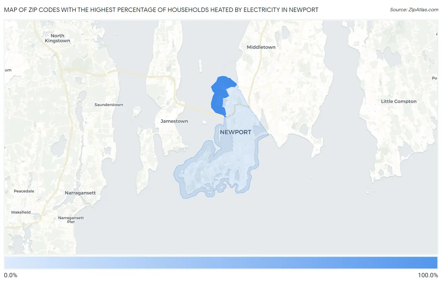 Zip Codes with the Highest Percentage of Households Heated by Electricity in Newport Map