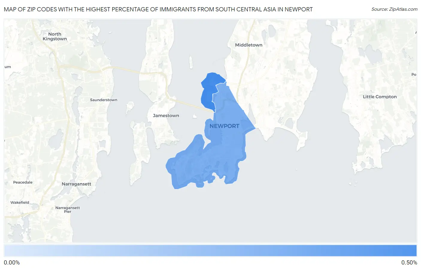 Zip Codes with the Highest Percentage of Immigrants from South Central Asia in Newport Map