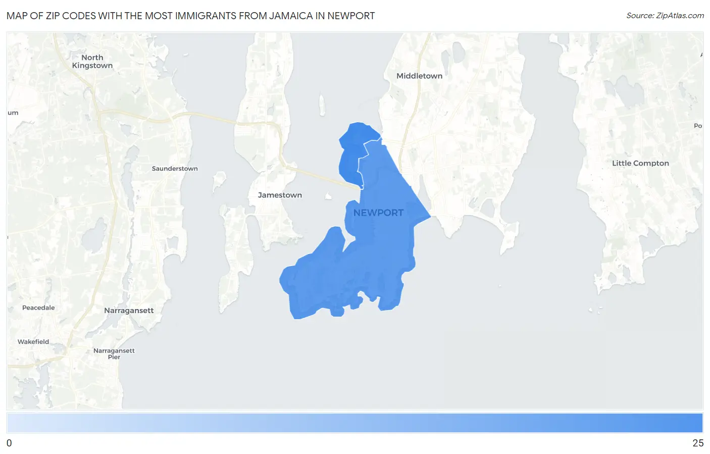 Zip Codes with the Most Immigrants from Jamaica in Newport Map