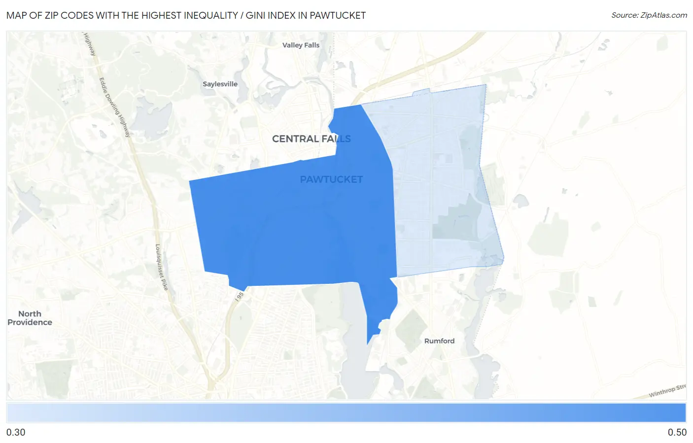 Zip Codes with the Highest Inequality / Gini Index in Pawtucket Map