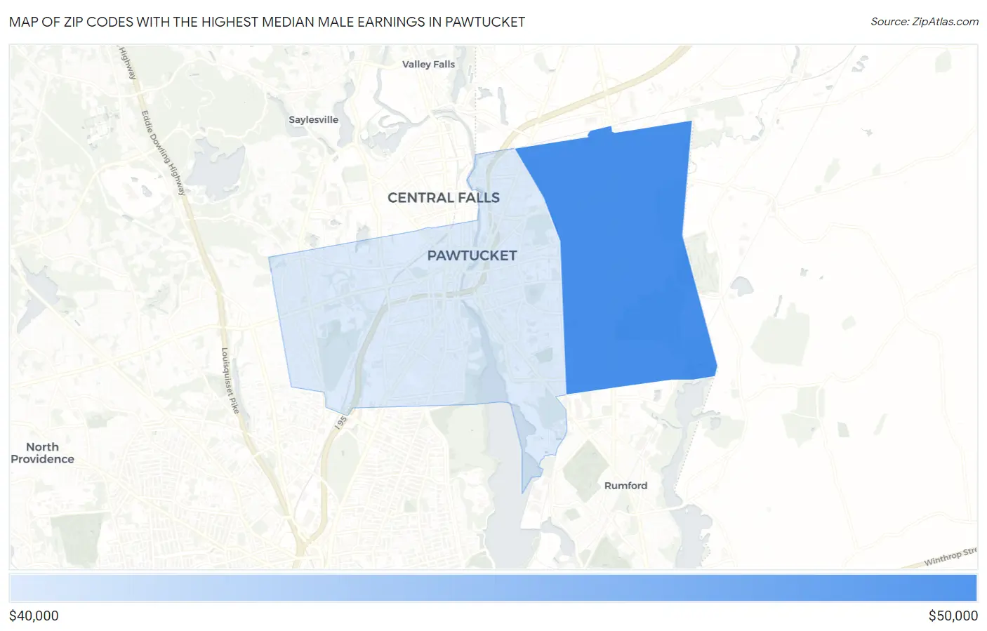 Zip Codes with the Highest Median Male Earnings in Pawtucket Map