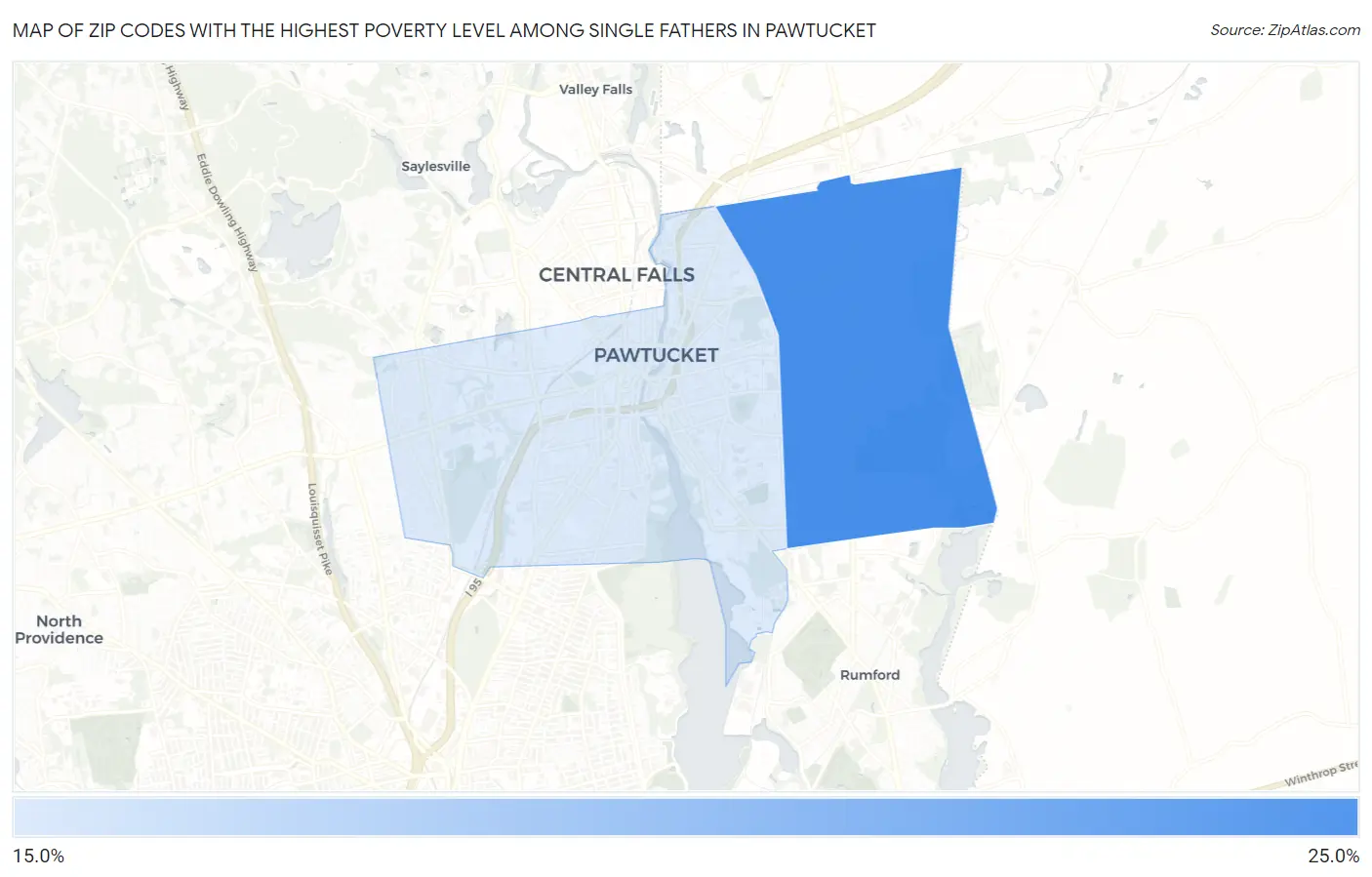 Zip Codes with the Highest Poverty Level Among Single Fathers in Pawtucket Map