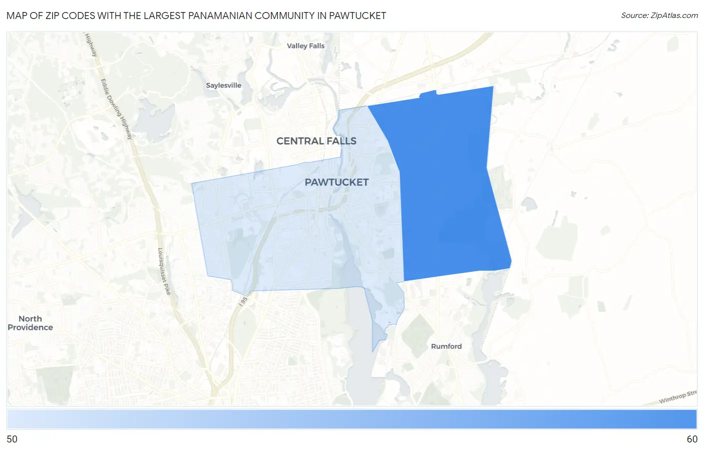 Zip Codes with the Largest Panamanian Community in Pawtucket Map