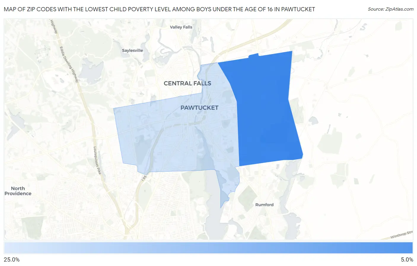Zip Codes with the Lowest Child Poverty Level Among Boys Under the Age of 16 in Pawtucket Map