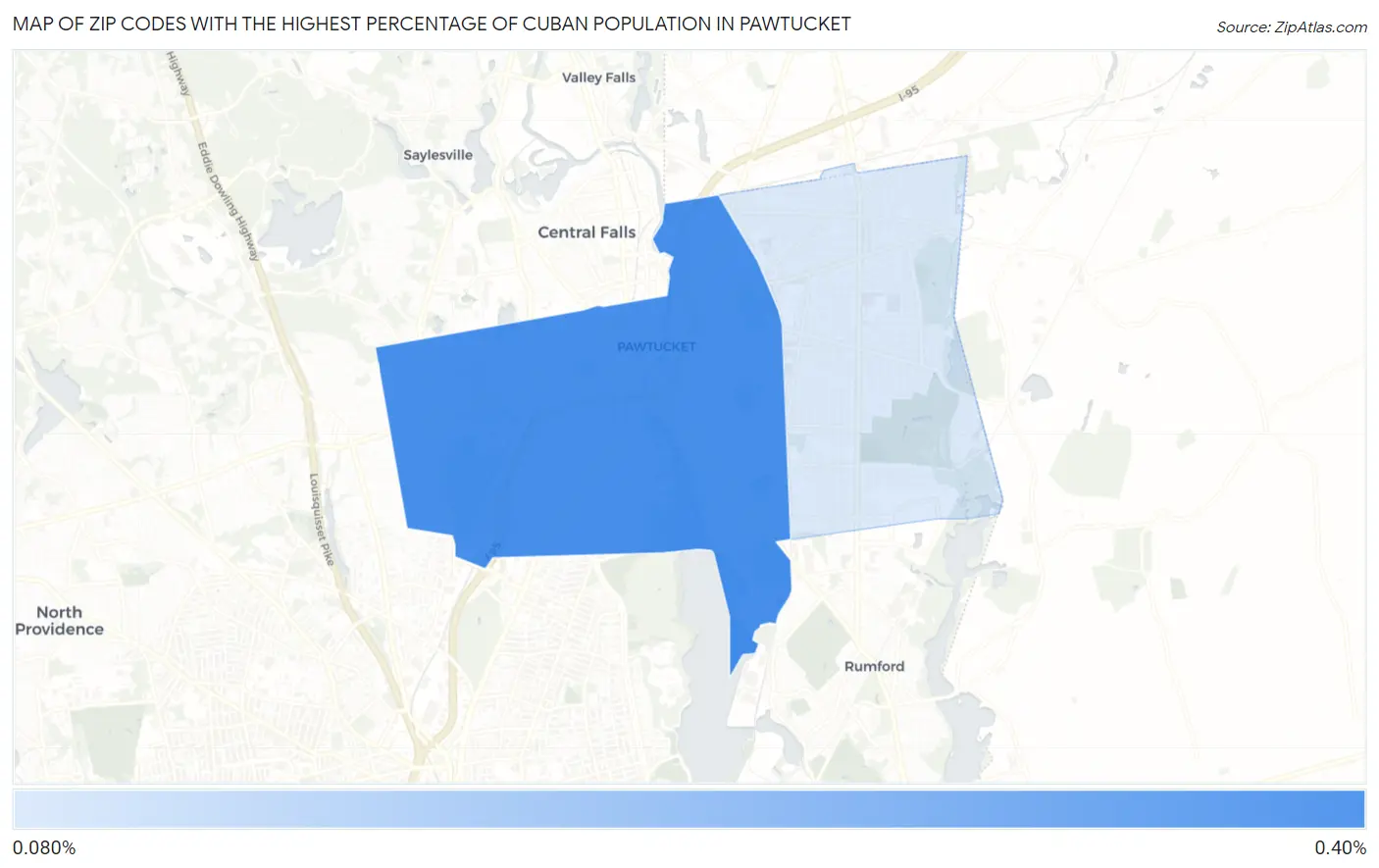 Zip Codes with the Highest Percentage of Cuban Population in Pawtucket Map