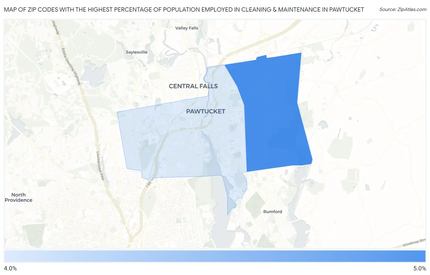 Zip Codes with the Highest Percentage of Population Employed in Cleaning & Maintenance in Pawtucket Map