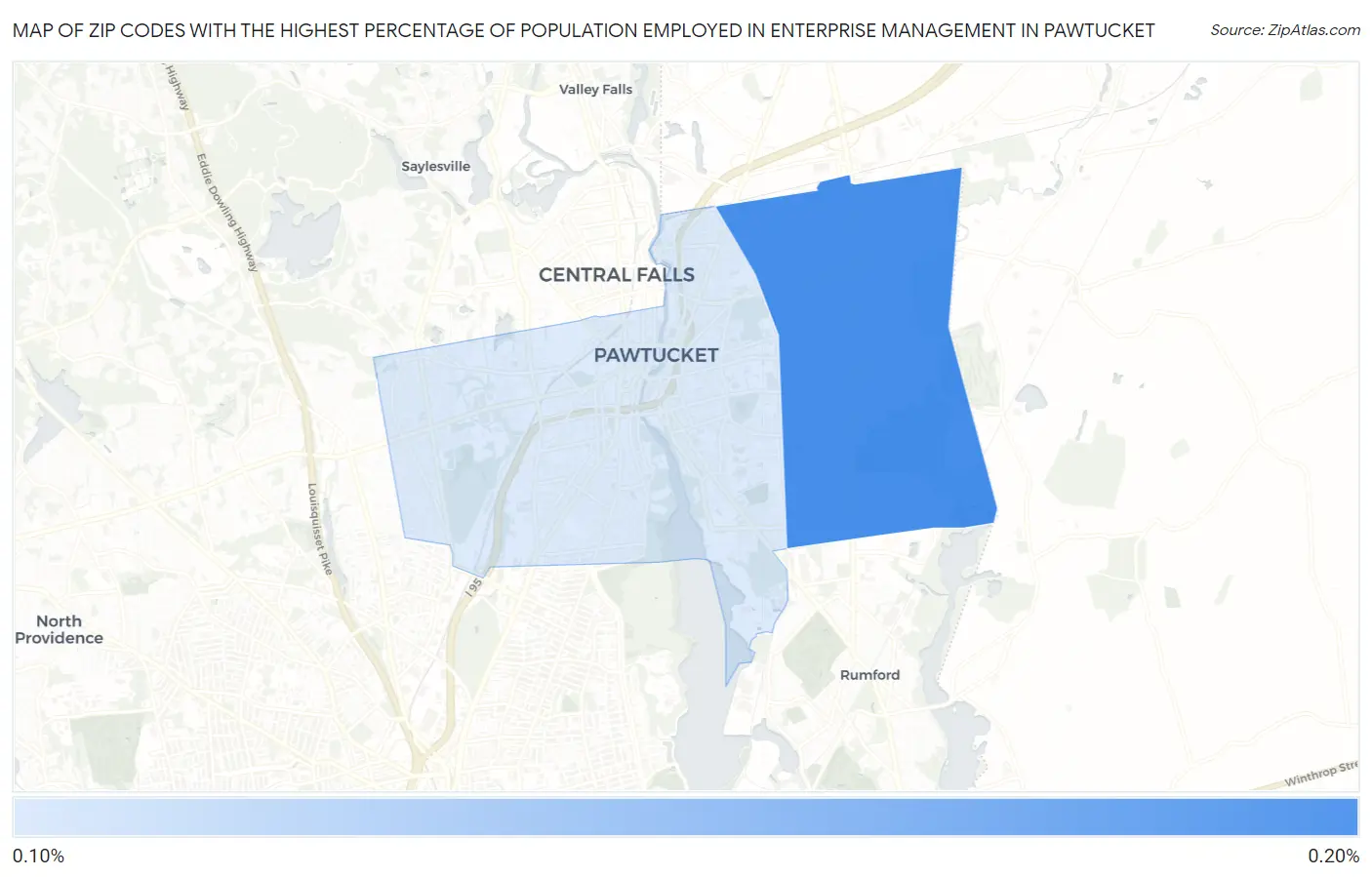Zip Codes with the Highest Percentage of Population Employed in Enterprise Management in Pawtucket Map