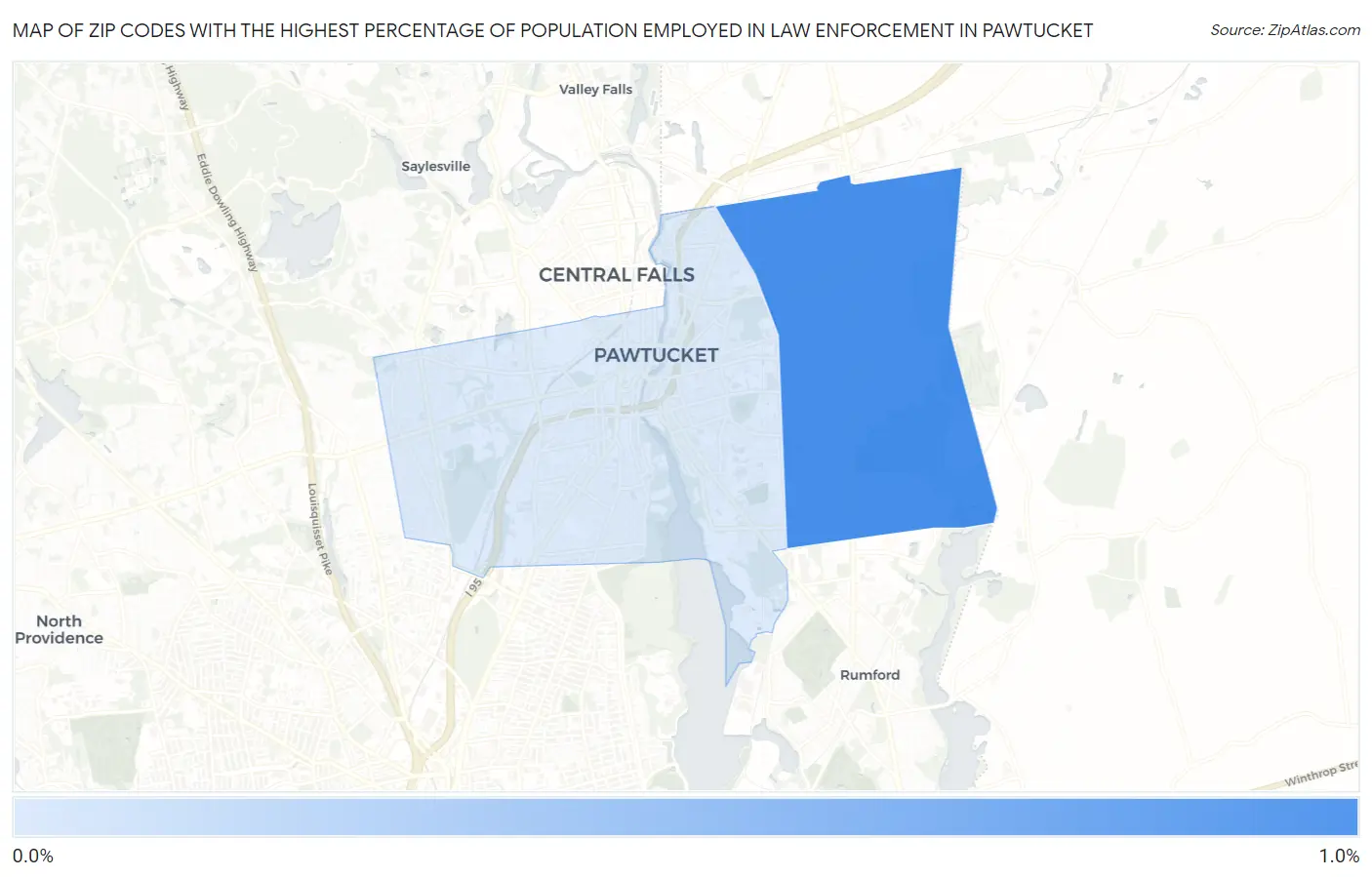 Zip Codes with the Highest Percentage of Population Employed in Law Enforcement in Pawtucket Map