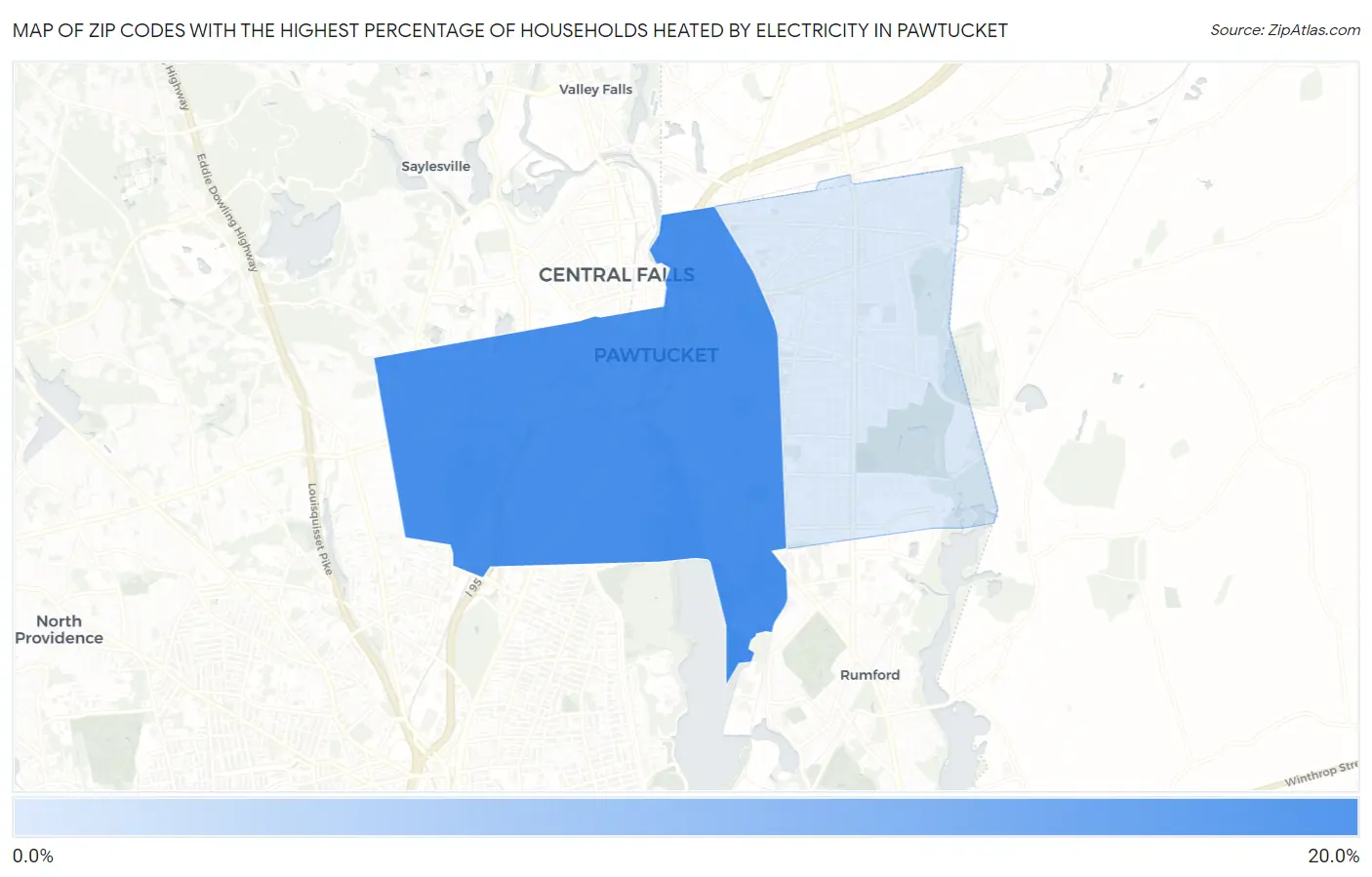 Zip Codes with the Highest Percentage of Households Heated by Electricity in Pawtucket Map