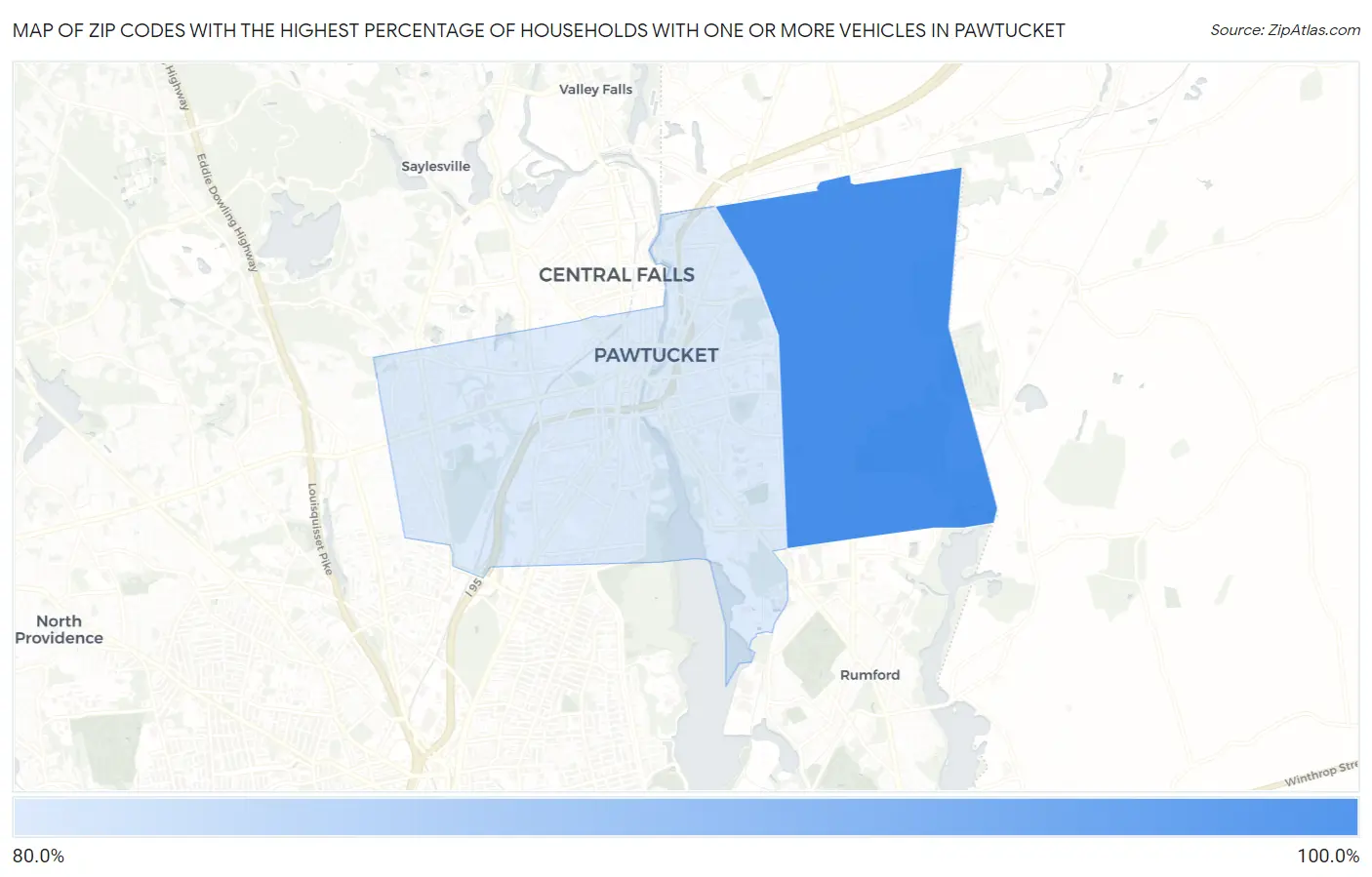 Zip Codes with the Highest Percentage of Households With One or more Vehicles in Pawtucket Map
