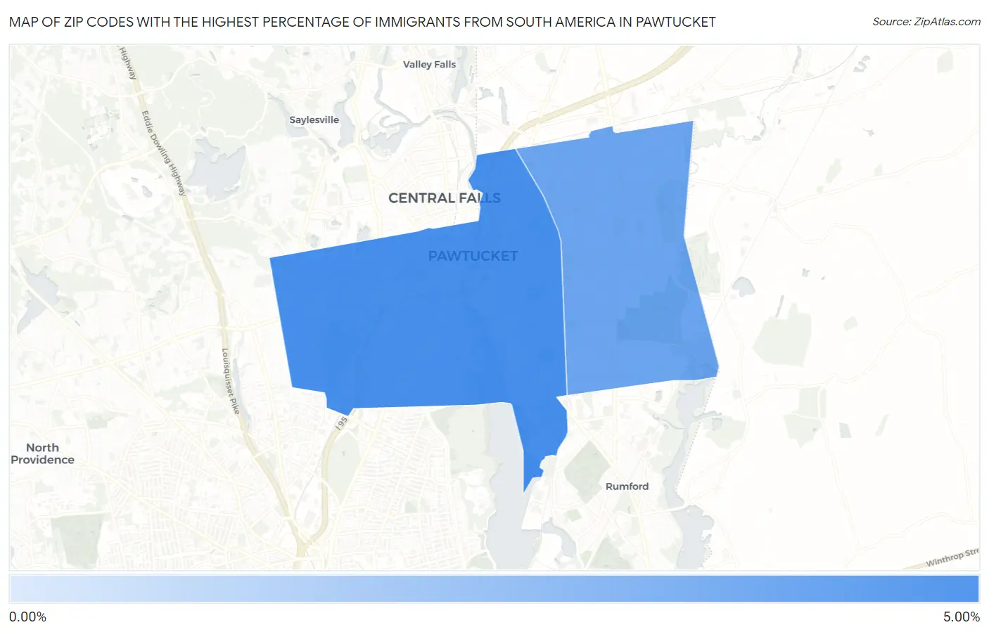 Zip Codes with the Highest Percentage of Immigrants from South America in Pawtucket Map