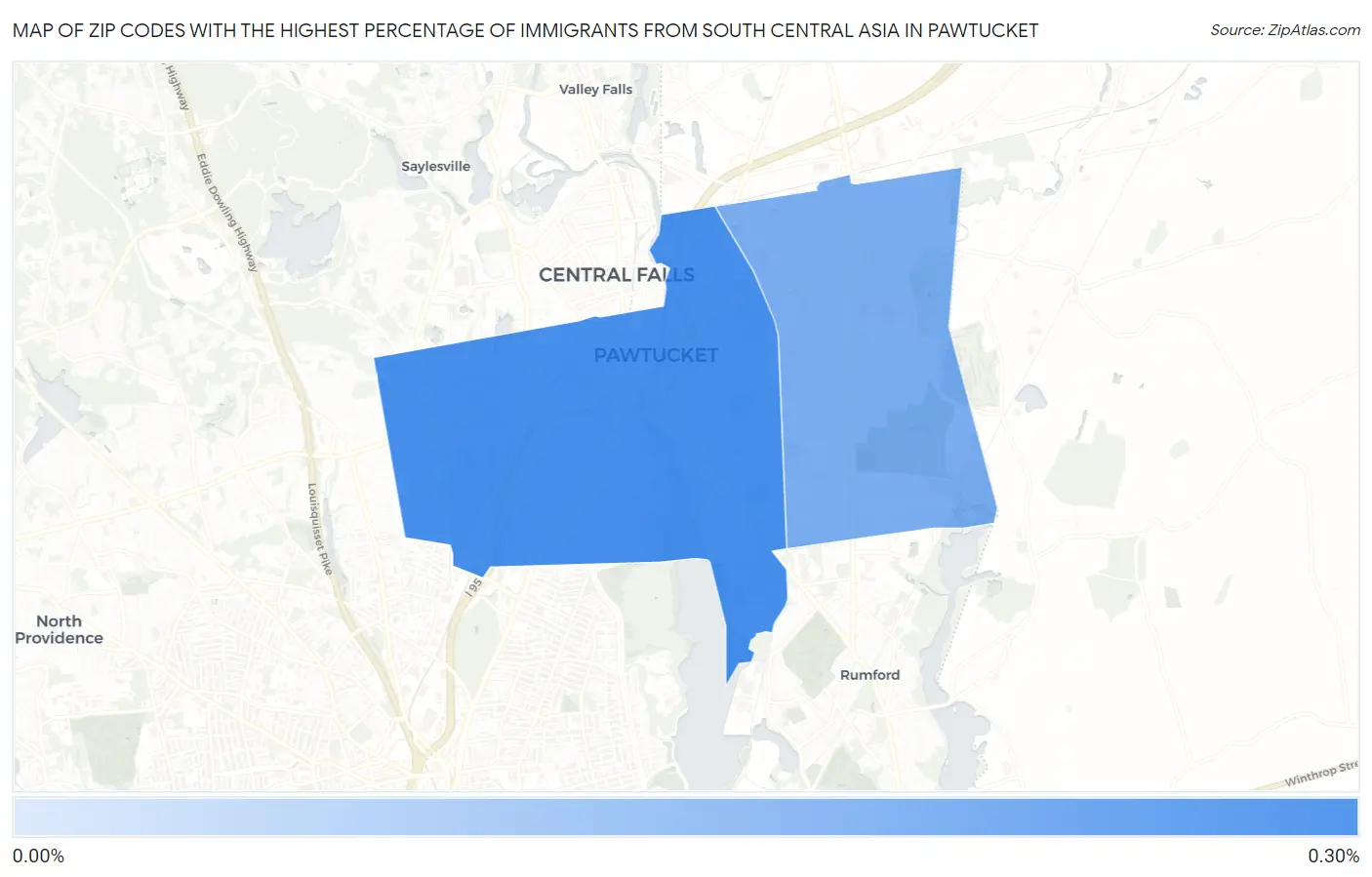 Zip Codes with the Highest Percentage of Immigrants from South Central Asia in Pawtucket Map