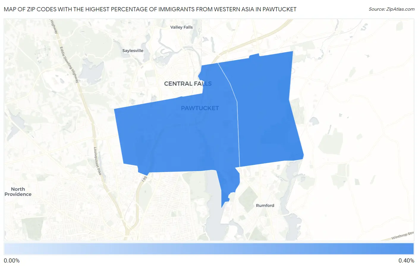Zip Codes with the Highest Percentage of Immigrants from Western Asia in Pawtucket Map
