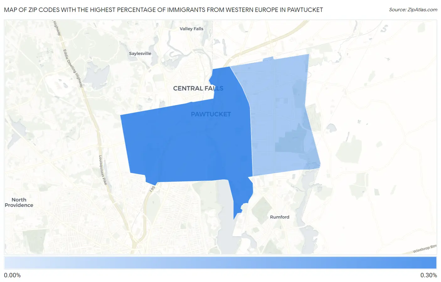 Zip Codes with the Highest Percentage of Immigrants from Western Europe in Pawtucket Map