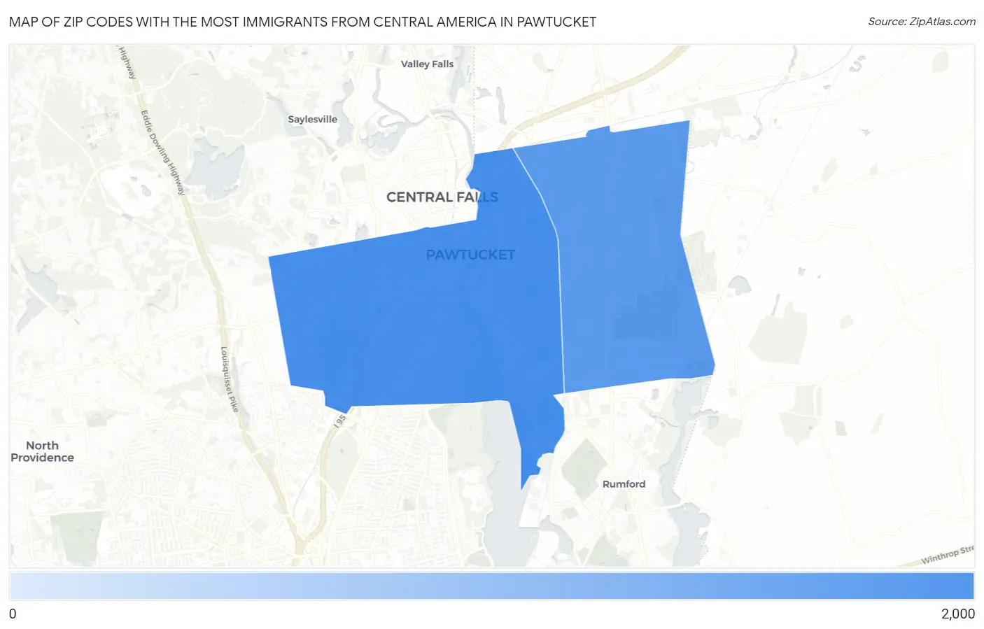 Zip Codes with the Most Immigrants from Central America in Pawtucket Map
