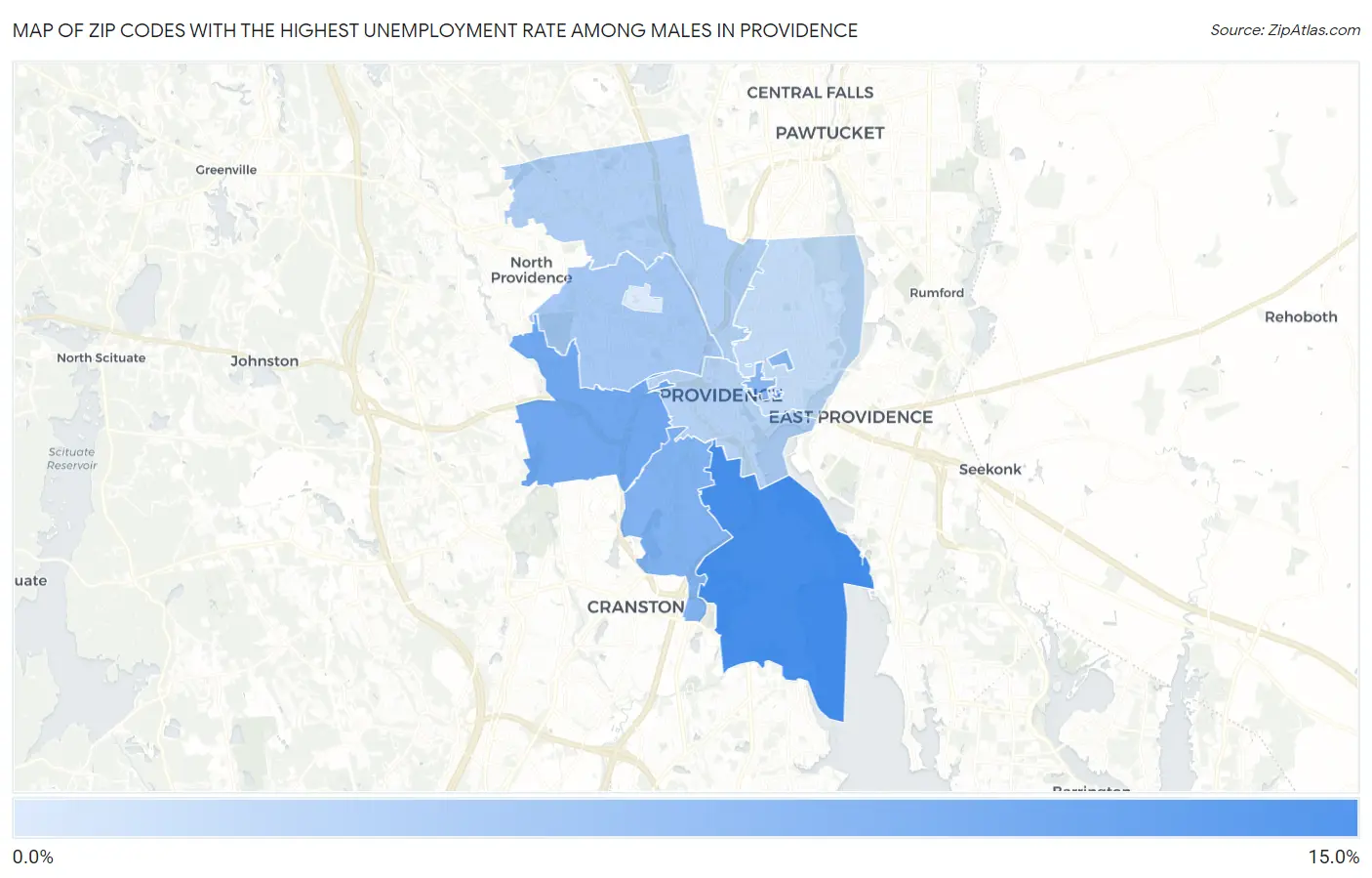 Zip Codes with the Highest Unemployment Rate Among Males in Providence Map