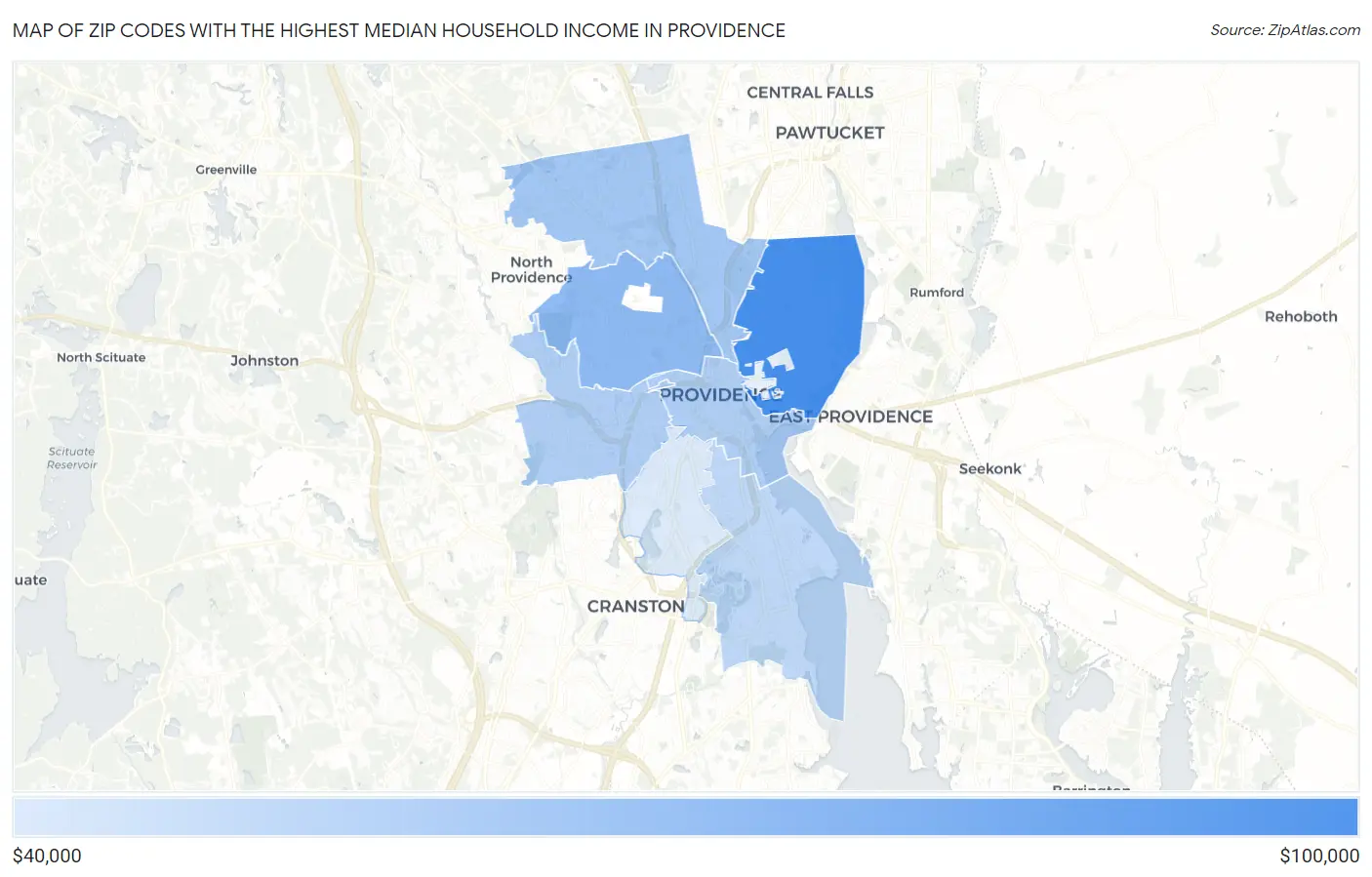 Zip Codes with the Highest Median Household Income in Providence Map