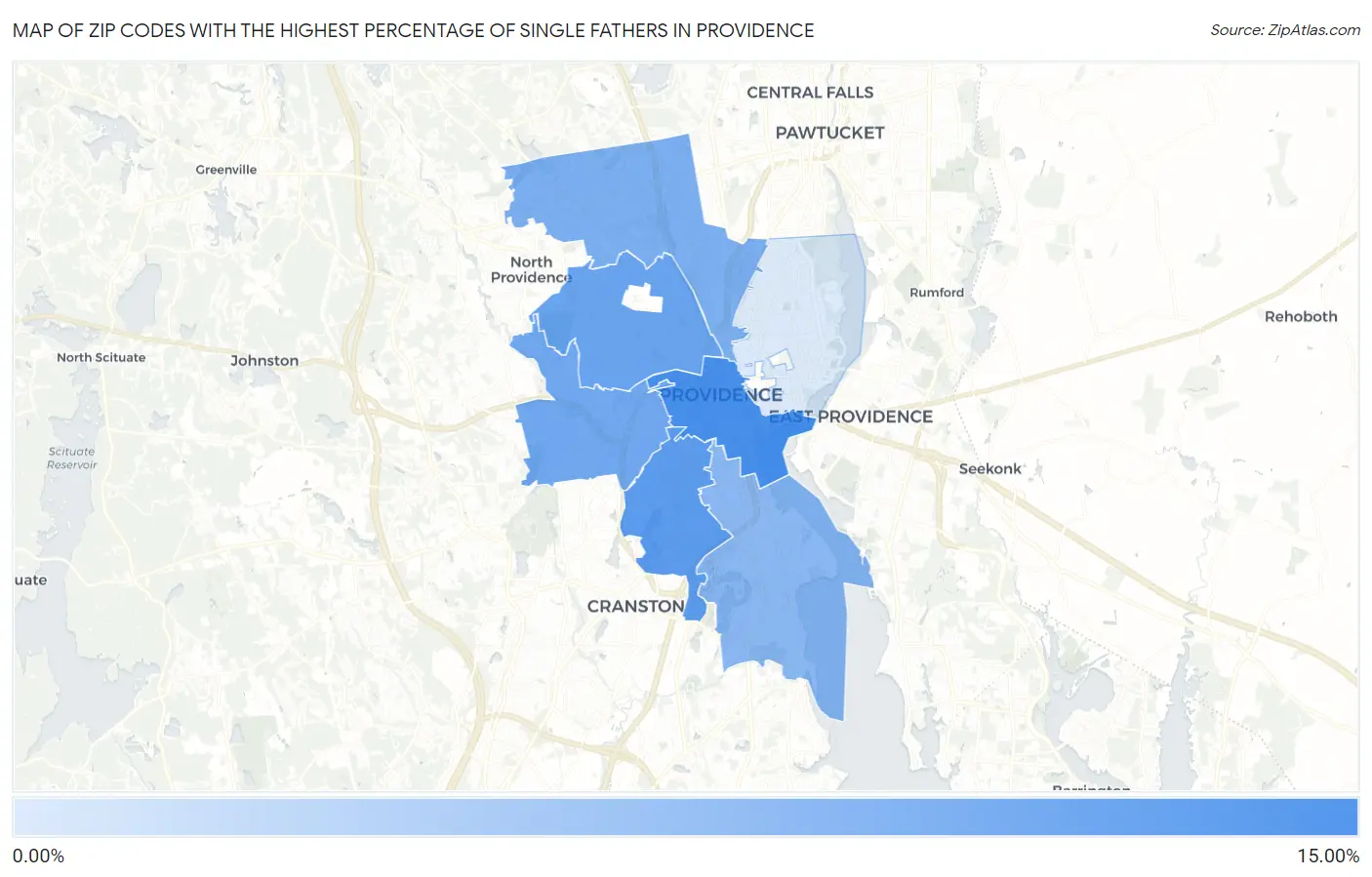 Zip Codes with the Highest Percentage of Single Fathers in Providence Map