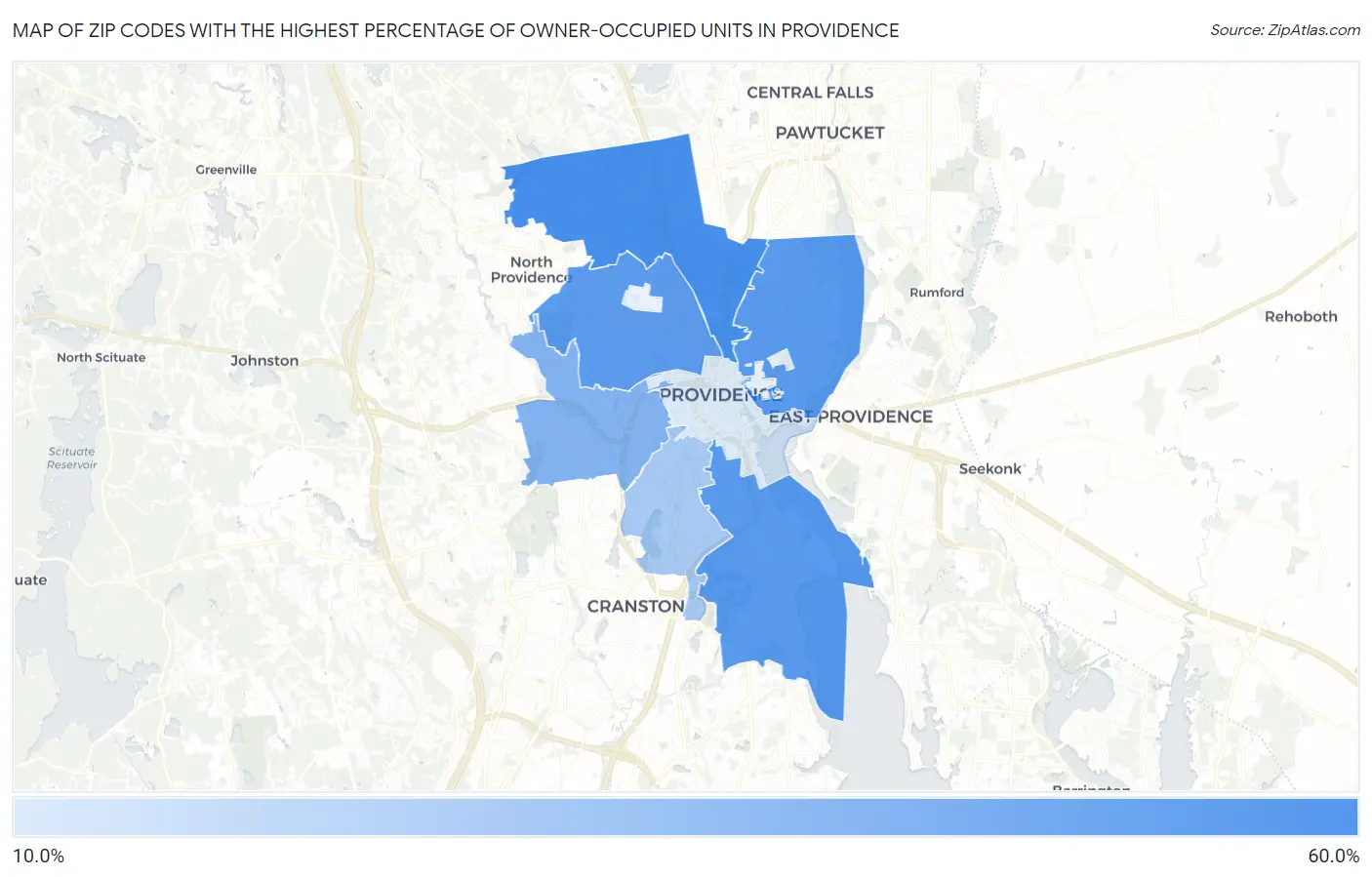 Zip Codes with the Highest Percentage of Owner-Occupied Units in Providence Map