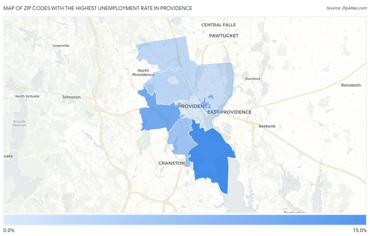 Zip Codes with the Highest Unemployment Rate in Providence Map