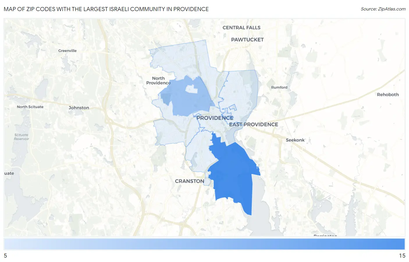 Zip Codes with the Largest Israeli Community in Providence Map