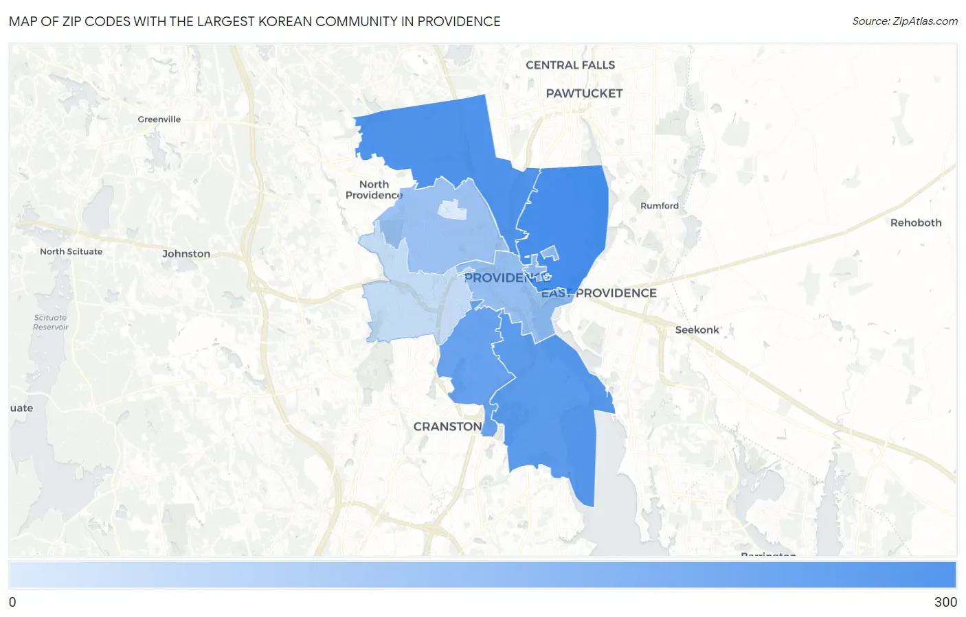 Zip Codes with the Largest Korean Community in Providence Map