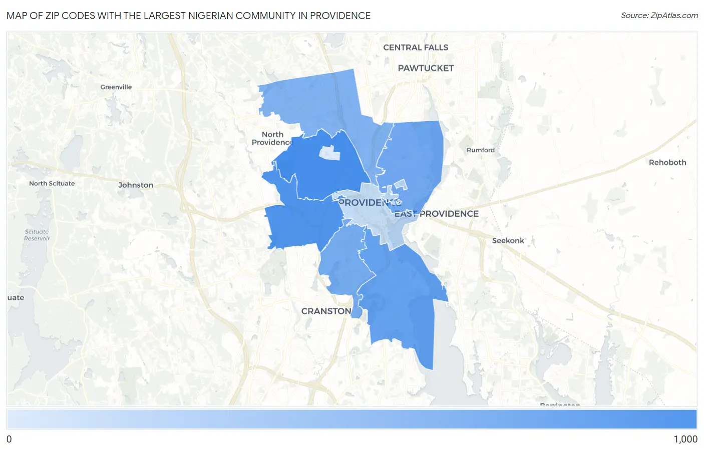 Zip Codes with the Largest Nigerian Community in Providence Map