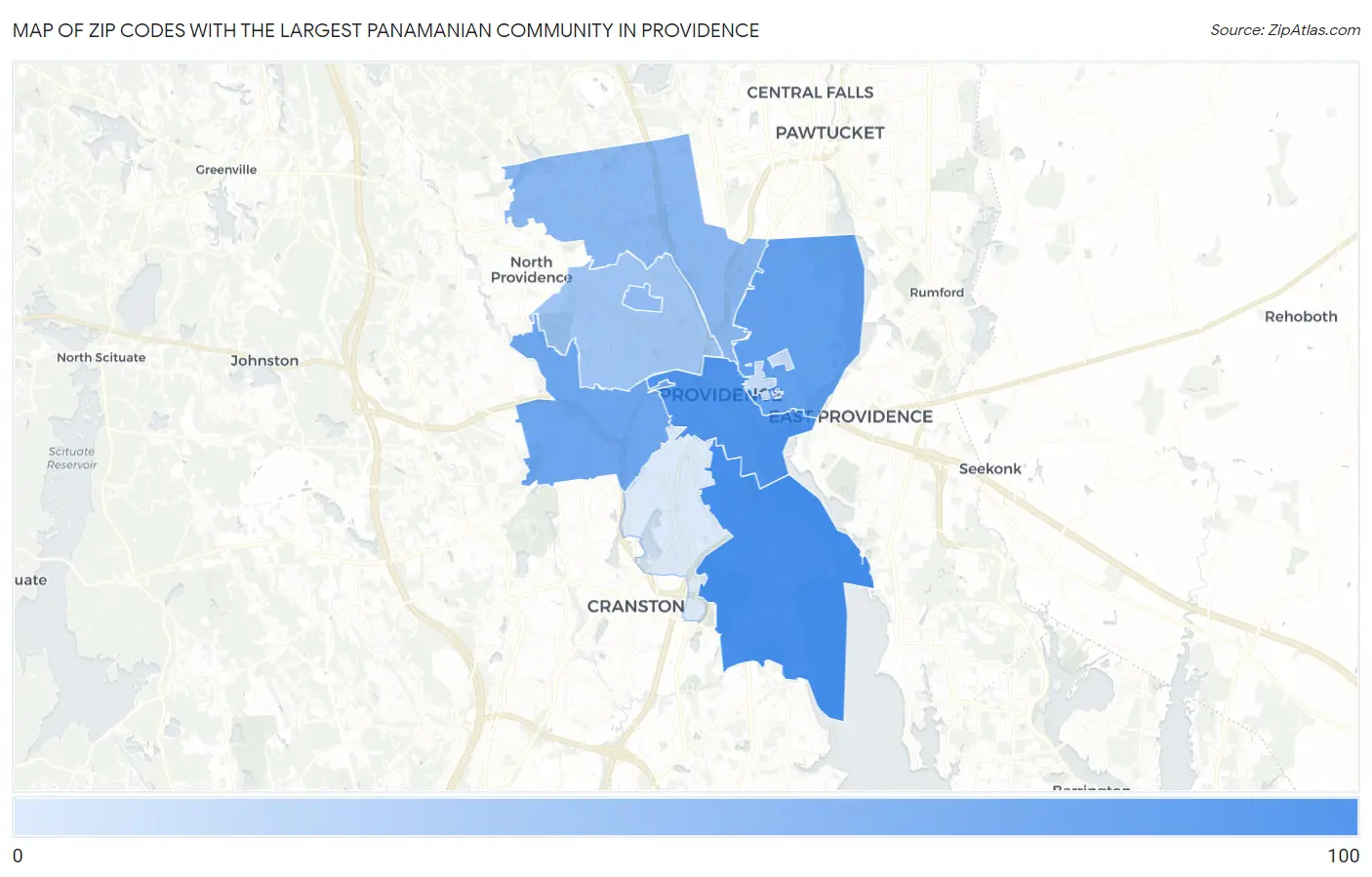 Zip Codes with the Largest Panamanian Community in Providence Map